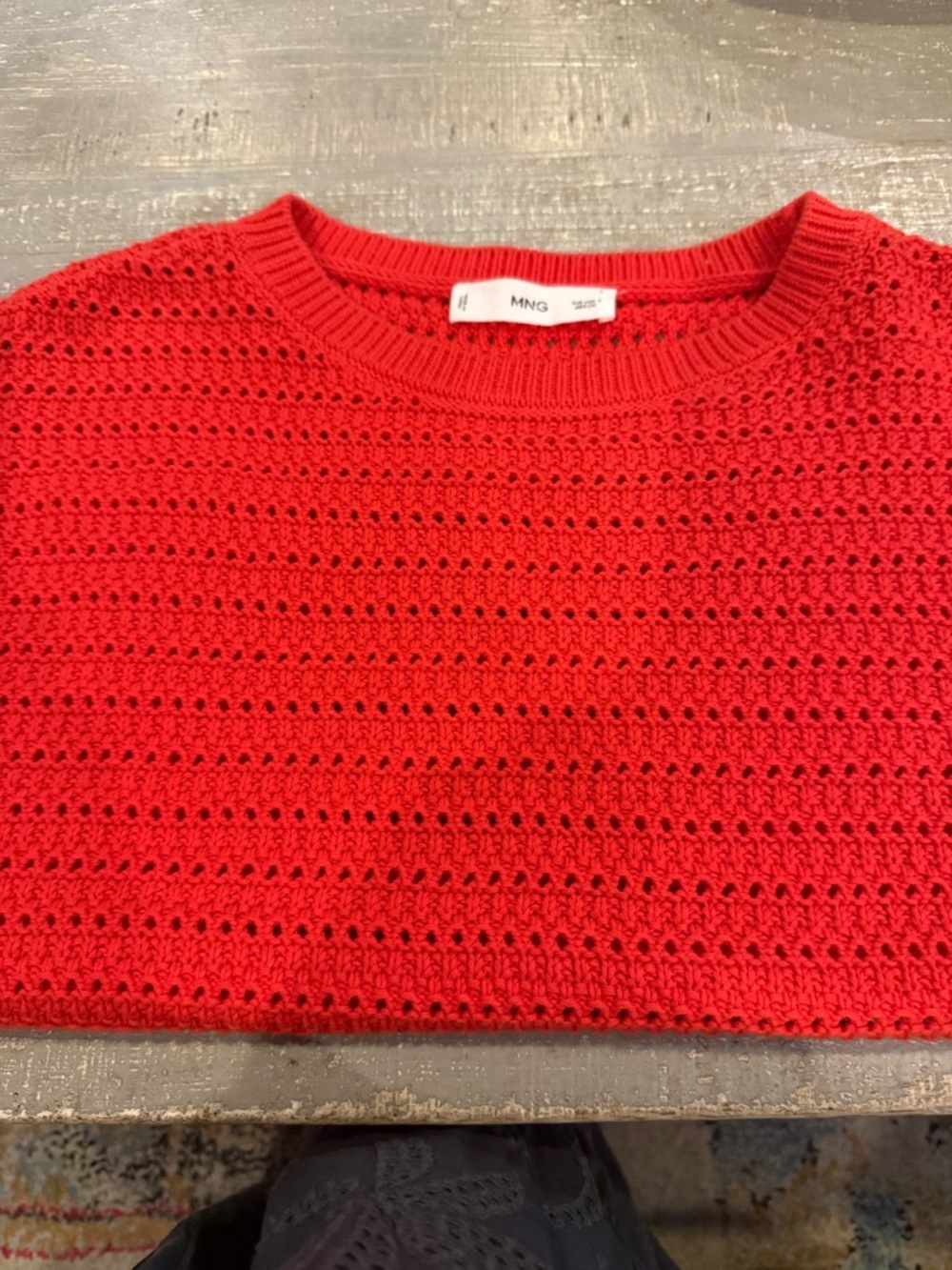 MNG Mango Small  Red Open Weave Crewneck Sweater